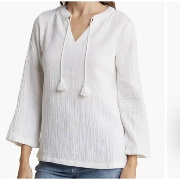 C & C California Nolan White Double Gauze Tunic Top Size M Side Splits Cotton - Picture 1 of 10